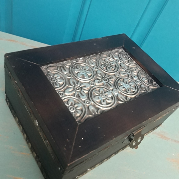 Wood and Metal Box with Hinged Lid Jewelry Wooden Trinket Box Gift for Her Him - Picture 14 of 14